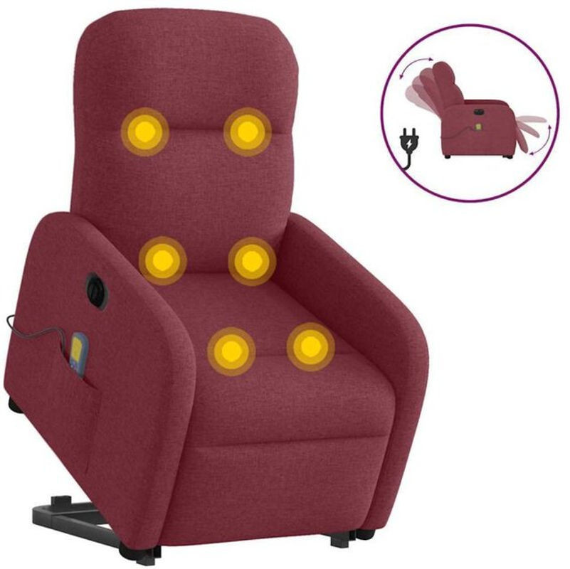 Elektrischer Massagesessel mit Aufstehhilfe von vidaxl in Weinrot aus Stoff - Bild 1