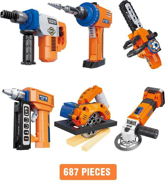 Linyi toy car Bausteine DIY Nagelpistole Kettensäge Schleifer Kreissäge, Lernspielzeug, ab 6 Jahren - Bild 1
