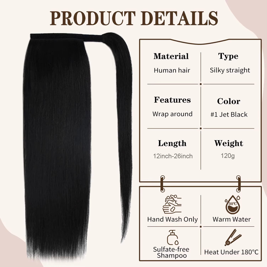 xbeauty Haarteil Clip-in, 100% Remy Haar, lange gerade, Schwarz #1, Damen - Bild 2