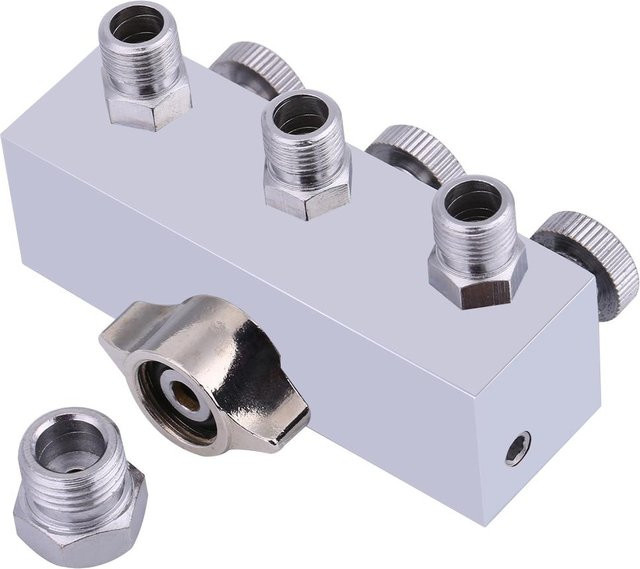 Igeteck 3-Wege Airbrush-Luftschlauchverteiler mit Einstellknopf zur Luftregulierung aus Metall in Silber - Bild 1