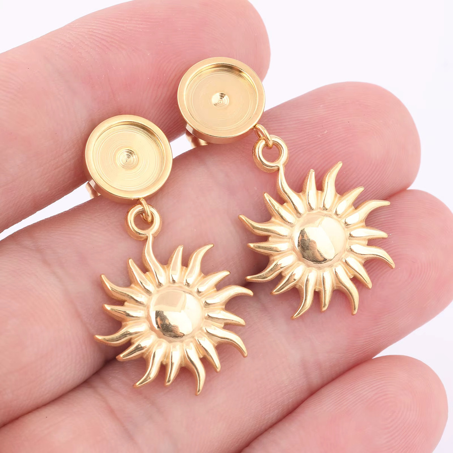 Ohrstecker Edelstahl vergoldet, 8 mm Cabochon, mit Kreis Charms, Unisex - Bild 2