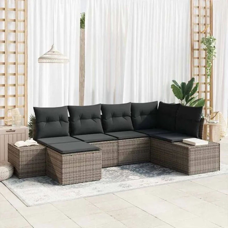 vidaxl Garten-Sofa-Set aus Polyrattan mit Kissen und Stauraum, 6-teiliges Loungemöbel-Set in Grau/Anthrazit - Bild 1