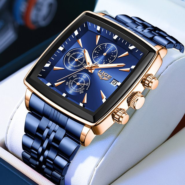 LIGE Armbanduhr Quarz, Edelstahl, Schwarz, Herren - Bild 1