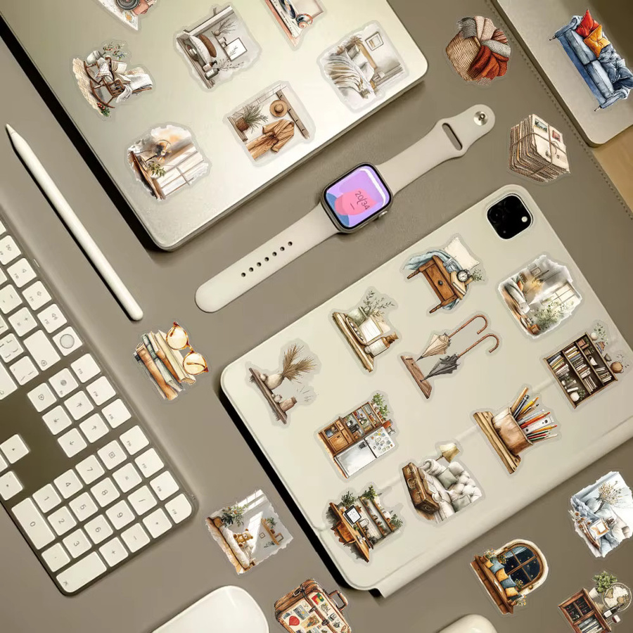 50 Stück Retro Home Art Transparent PET Aufkleber in Multicolour für Laptop, Notebook und Koffer, Wasserdichte DIY Ästhetische Aufkleber - Bild 6