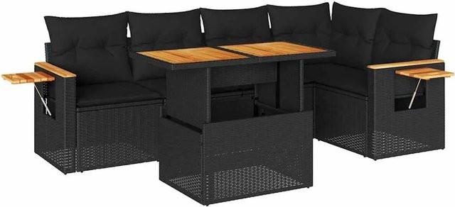 vidaXL 6-teilige Garten-Sofagarnitur aus Polyrattan in Schwarz mit Tisch und Polsterkissen inklusive Stauraum - Bild 1