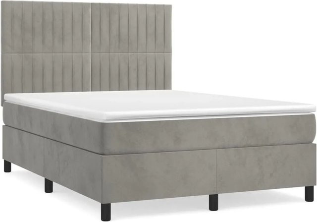 vidaXL Boxspringbett mit Matratze in Hellgrau aus Samt, Hybridbett mit Taschenfederkern, B/T: 140 x 190 cm - Bild 1