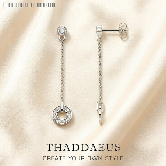 Thaddaeus Lange Ohrringe, runder Kreis, 925 Sterlingsilber, Damen - Bild 1