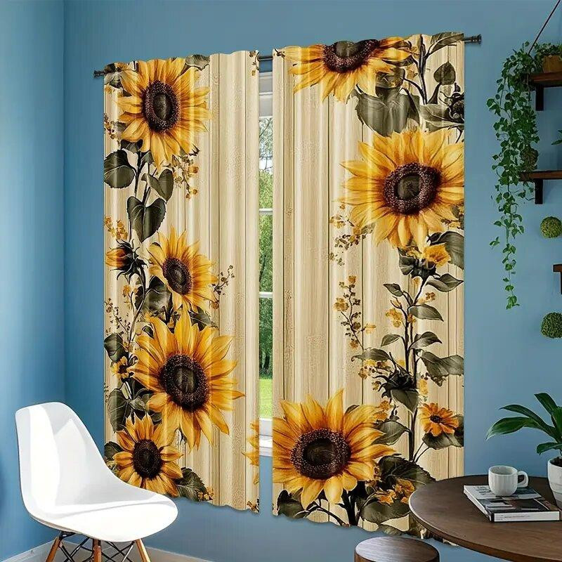 Tonnika Chen Vorhang mit Sonnenblumen-Design aus Polyester für Schlafzimmer und Küche, Breite: 100 cm, Höhe: 70 cm - Bild 2
