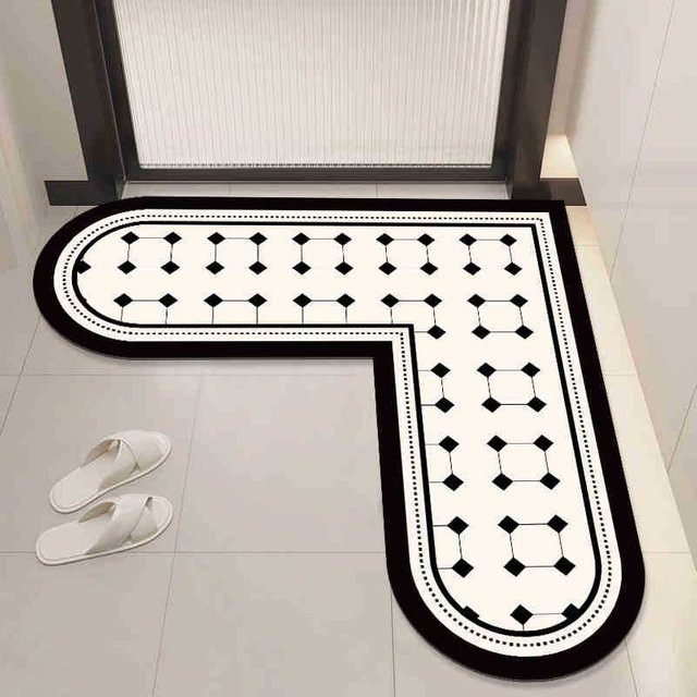 Anti-Rutsch Badezimmer-Eckmatte aus Kieselgur in Weiß, schnelltrocknend und feuchtigkeitsabsorbierend, B/T: 90 x 90 cm - Bild 1