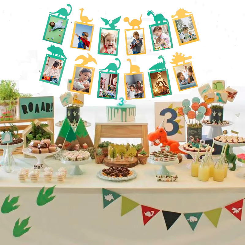 WEIGAO Dinosaurier 12-Monats-Fotobanner für den ersten Geburtstag als Partydekoration - Bild 3