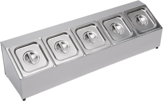 Bymaocar Gastronorm-Behälter aus Edelstahl in Silber mit Deckel und Gewürzablage, 5-fach - Bild 1