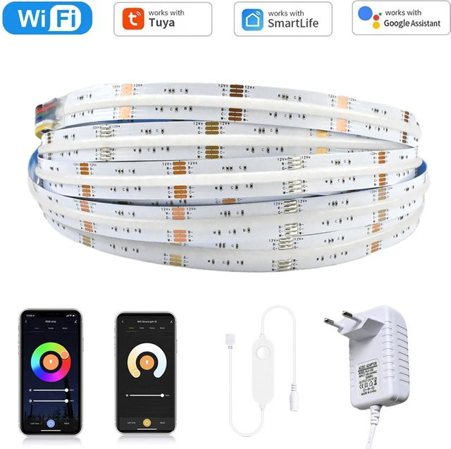 CENFAYA TUYA WiFi COB RGB + CCT LED Streifen 12V, dimmbar, RGBCW Multicolour, kompatibel mit Alexa und Google Assistant - Bild 1