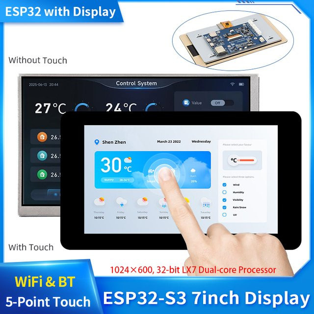 SHCHV ESP32-S3 Entwicklungsboard mit 7 Zoll IPS-Touch-Display, 1024 x 600 Auflösung, LX7 Dual-Core, 16 MB Flash, WiFi und Bluetooth 5 für GUI LVGL HMI - Bild 1