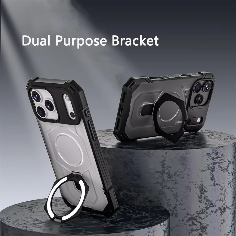 Armor Design Magnetische Schutzhülle für iPhone 17 Pro Max und iPhone 16 mit 360 Grad drehbarer Halterung, Stoßfestes TPU und PC Design in Schwarz und Gelb - Bild 2