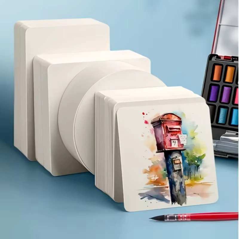 50 Stück professionelle Aquarellpapierkarten in Weiß, 300 g/m2 zum Skizzieren und Malen, B/H: 15 x 5 cm - Bild 1