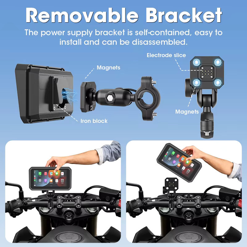 Develuck 6,25 Zoll Carplay Motorrad GPS Navigationssystem mit IPX7 Wasserdichtigkeit und optionalem TPMS in Schwarz - Bild 3