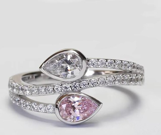 Huitan Neue Ringe, Zirkonia, Rosa/Weiß, Silber, Damen, Größe 8 - Bild 1