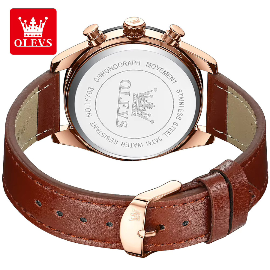 OLEVS Chronograph, Quarz, Leder, Roségold, Schwarz, Herren - Bild 4