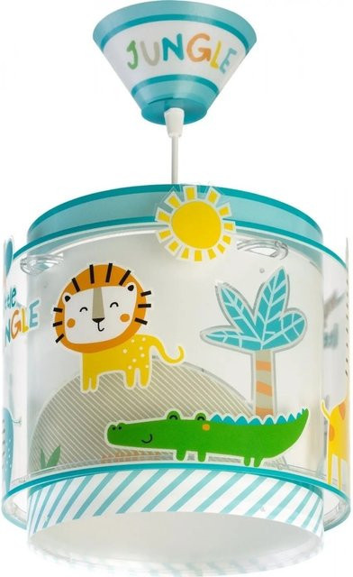 Dalber Kinderzimmer Deckenlampe Dschungeltiere mit Dschungelmotiven, mehrfarbig und transparent, höhenverstellbare Pendelleuchte aus Polypropylen - Bild 1