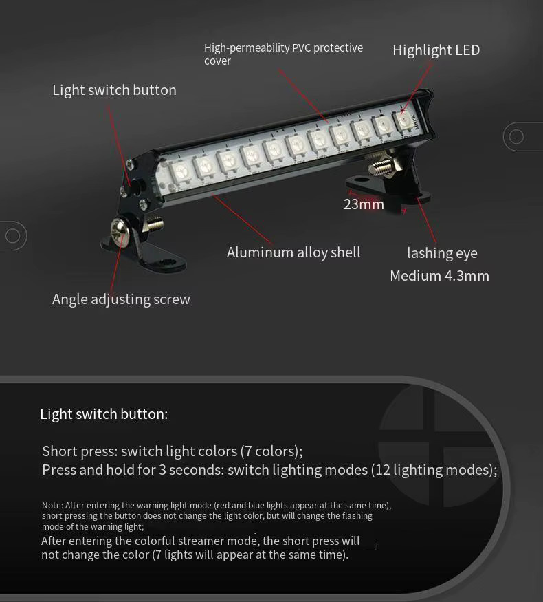 AJRC Rc Auto Dach Lampe, Led Licht Bar, 7 Farben, 12 Modi - Bild 4