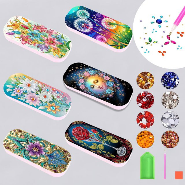 DIY 5D Diamantmalerei-Set mit Blumenmuster und dekorativer Schreibwarenbox für deinen Schreibtisch, Mehrfarbig - Bild 1