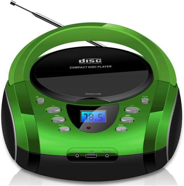 Cyberlux Tragbarer CD-Player Boombox mit USB und FM-Radio in Grün - Bild 1