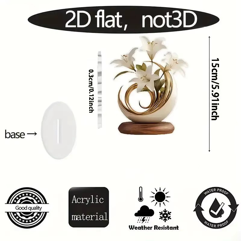 Elegante 2D Kristallvase mit weißer Lilie und goldener Dekoration aus Glas für dein Wohnzimmer oder Büro in Weiß und Gold - Bild 3
