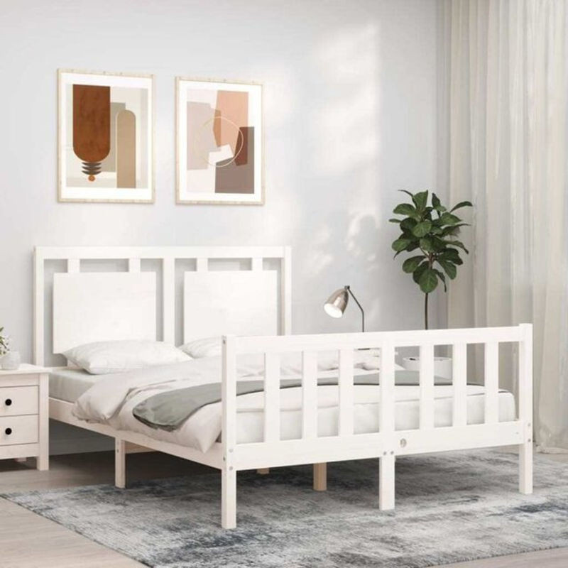 Massivholzbett aus Kiefer mit Kopfteil von vidaxl in Weiß im Landhausstil und minimalistischem Design, B/T/H: 120 x 190 x 125,5 cm - Bild 1