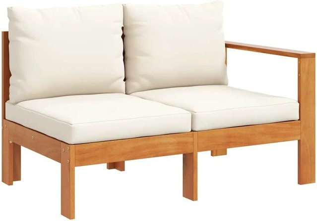 vidaXL Gartensofa 2-Sitzer aus Akazien-Massivholz mit 1 Armlehne, Braun und Beige, B/T/H: 114 x 64 x 68 cm - Bild 1