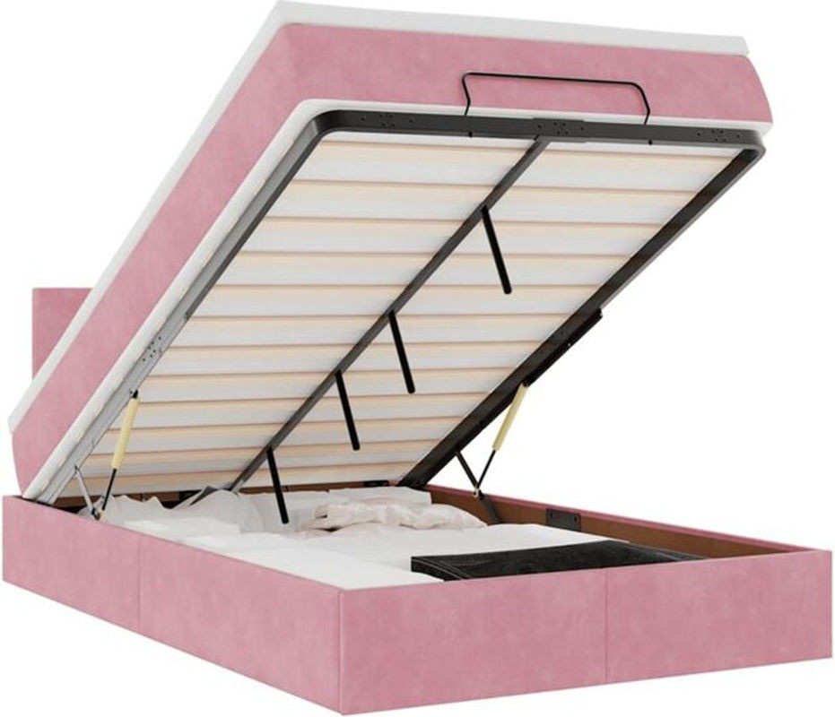 Vidaxl Ottoman Polsterbett mit Matratze aus Samt in Rosa, B/T: 120 x 190 cm - Bild 1