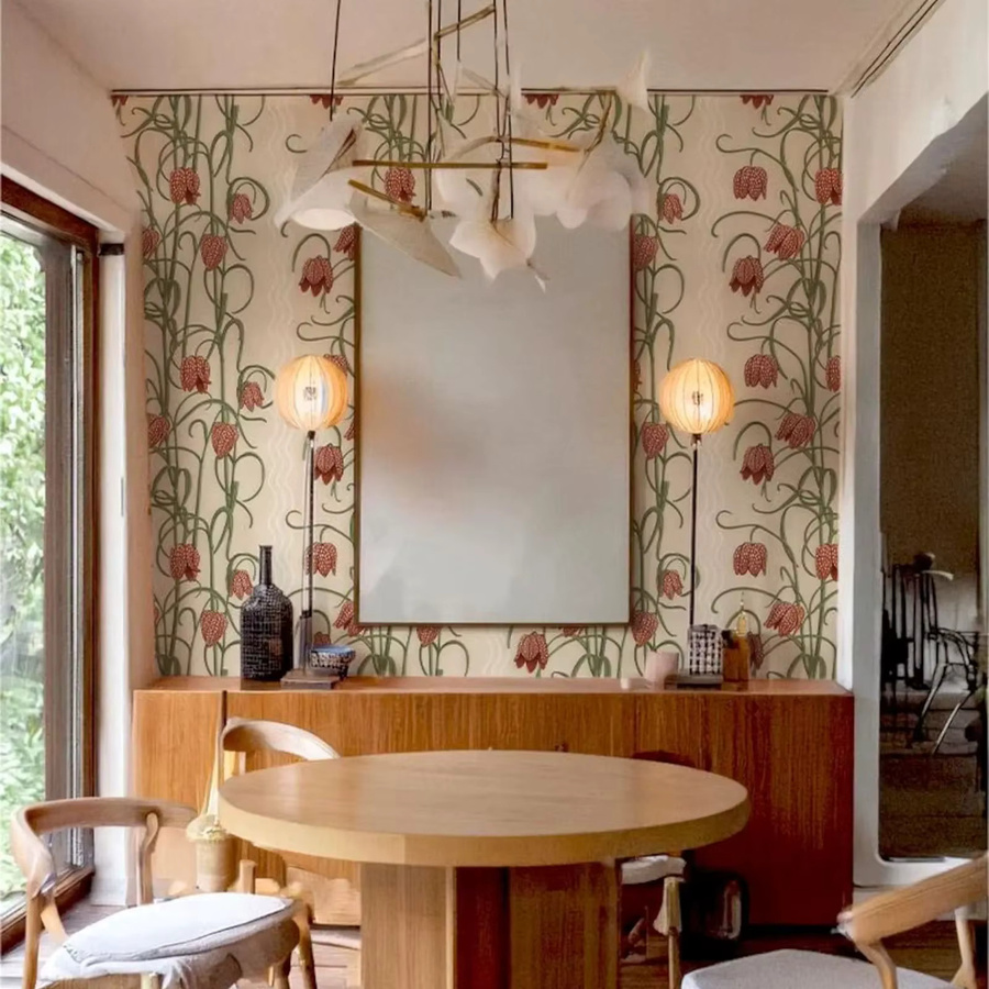 Pixel&Wall Selbstklebende Tapete mit Vintage-Blumen und Blättern in Multicolour - Bild 5