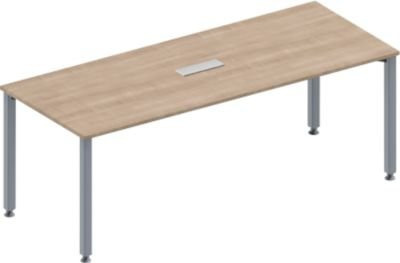 Schäfer Shop Genius Konferenztisch MODENA FLEX in Eiche-Dekor und Weiß, Rechteck mit 4-Fuß Quadratrohr und 3-fach Anschluss, B: 200 cm, T: 80 cm, H: 72-84 cm