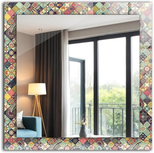 Tulup Dekorativer Wandspiegel mit buntem Patchworkmuster in Rechteckig, Multicolor, B/H: 60 x 60 cm - Bild 1