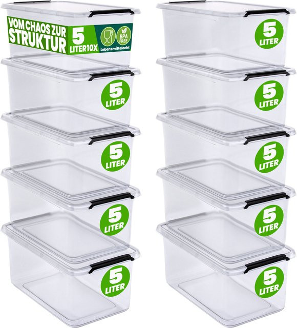 DEUBA Aufbewahrungsbox 10er-Set transparent stapelbar BPA-frei B/T/H: 30 x 20 x 12 cm - Bild 1