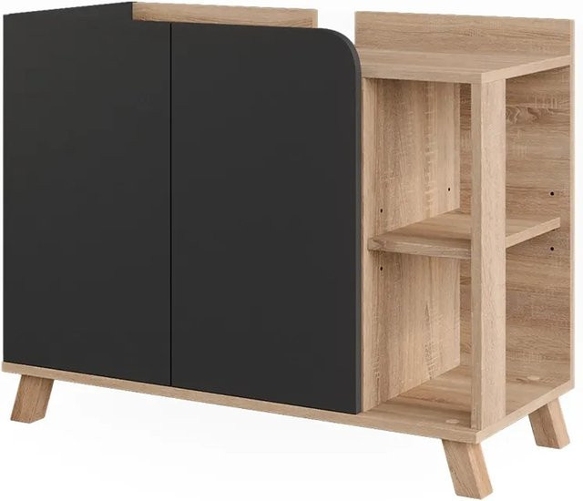 Vicco Waschbeckenunterschrank Karen in Sonoma und Anthrazit mit 2 Türen und offenem Regal, B/T: 80 x 65 cm - Bild 1