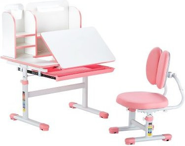 VEVOR Kinderschreibtisch Set mit Stuhl und Bücherregal, höhenverstellbar und neigbare Tischplatte 0-40 Grad, Rosa - Bild 1
