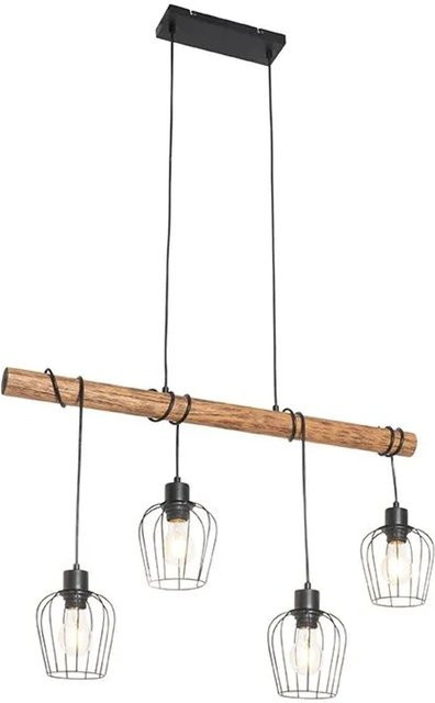 QAZQA Stronk Hängelampe in Schwarz und Holz, 4-flammig, rustikaler Landhausstil, höhenverstellbar - Bild 1