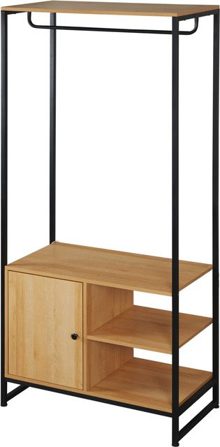 HOMCOM Kleiderständer im industriellen Stil aus Stahl und Holz mit Innenregal und seitlichen Fächern, Farbe: Schwarz/Braun, B/T/H: 80 x 40 x 180 cm - Bild 1