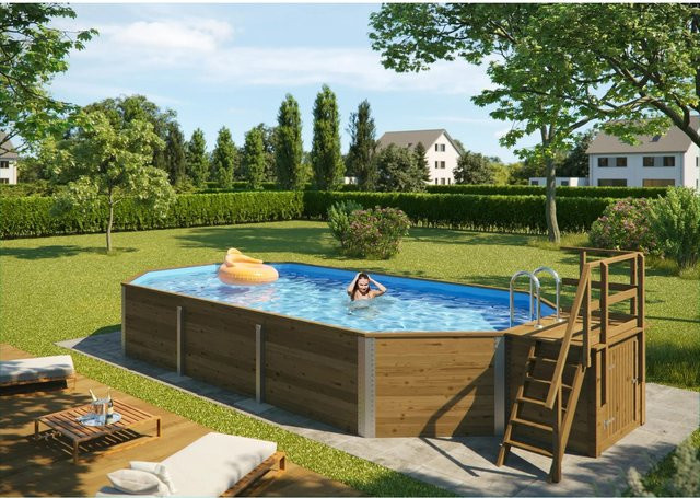 WEKA Ovalpool in Grau Grün Blau B/H/L: 376 x 116 x 850 cm - Bild 1