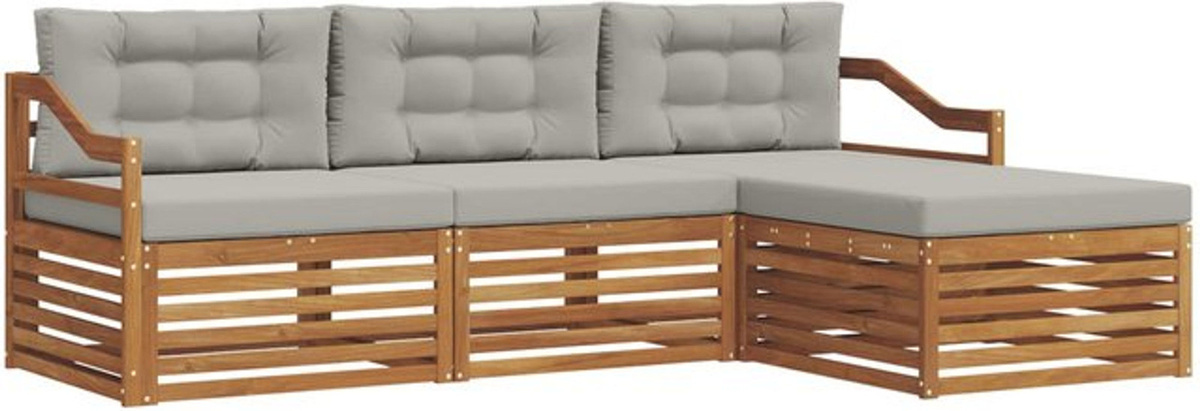 Modernes Outdoor-Sofagarnitur Loungemöbel aus Akazie mit Kissen in Natur und Grau von vidaXL - Bild 1