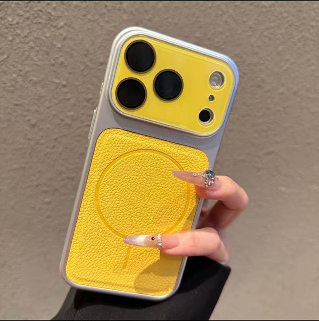 Seconds Change 17 Magnetische Cortex-Handyhülle für iPhone 12 13 14 15 16 17 Pro Max mit MagSafe Unterstützung Matte Bumper Hülle in Silber und Gelb - Bild 1