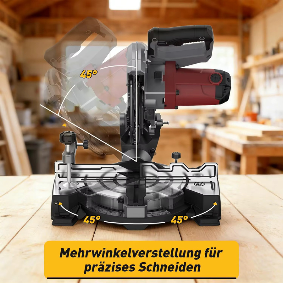 Elektrische 8-Zoll Kapp- und Gehrungssäge mit 1400W Leistung, 5000 U/min Hochgeschwindigkeit und 24-Zahn-Hartmetallklinge in Schwarz - Bild 3