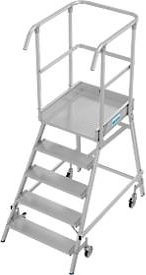 Fahrbare Podestleiter Krause Stabilo Professional aus Aluminium, 5 Stufen, Farbe Silber, Plattform B: 60 cm, T: 70 cm, Arbeitshöhe: 320 cm - Bild 1