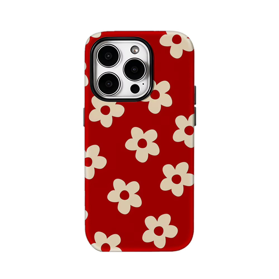 Potdemiel Handyhülle Crimson Cream Petal Pattern mit doppelschichtiger Rückseite für iPhone 17 16 15 14 13 12 Pro Max Plus in Rot und Weiß - Bild 6