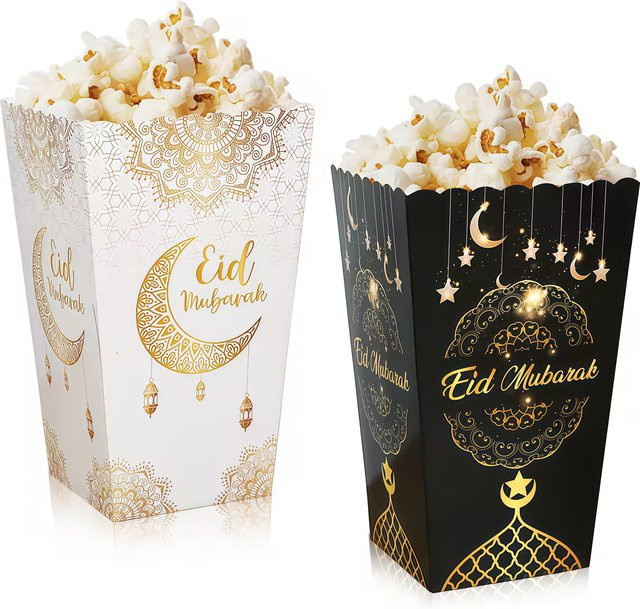 8 Stück Eid Mubarak Papier Popcorn Boxen in Grün für Ramadan Candy Cookie Snack Party Deko - Bild 1
