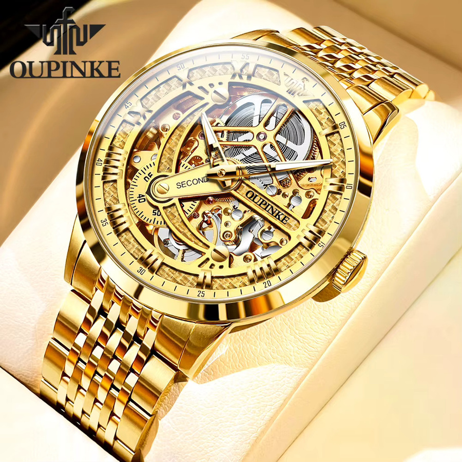 OUPINKE Armbanduhr, Automatik, Edelstahl, Gold, Herren - Bild 2