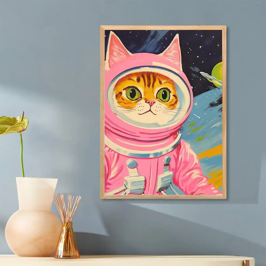 Katzen-Astronauten Wandkunst aus Leinwand von SHENCHEN in Pink und Multicolour für Kinderzimmer - Bild 2