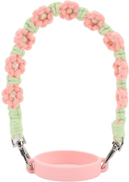 Fishine Wasserflaschengriff mit niedlichem Blumenmuster als Silikonschlaufe und handgewebtem Lanyard in Pink - Bild 1