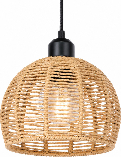 JOYINLED Boho Rattan-Hängelampe in Beige, runde Weidenkorb-Pendelleuchte für Wohnzimmer und Esszimmer, Durchmesser: 18 cm - Bild 1