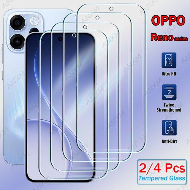 2/4 Stück Gehärtetes Glas Displayschutzfolie für OPPO Reno 15 14 Pro 13 12 F FS 15F 14F 13F 12F 15FS 14FS 13FS 12FS 5G, Transparent - Bild 1